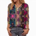 thumbnail image 4 of Towmus Womens Blouses Boho Floral Printed 3/4 Sleeve Shirts Business Work Shirt Dressy Casual Loose Tops, 4 of 5