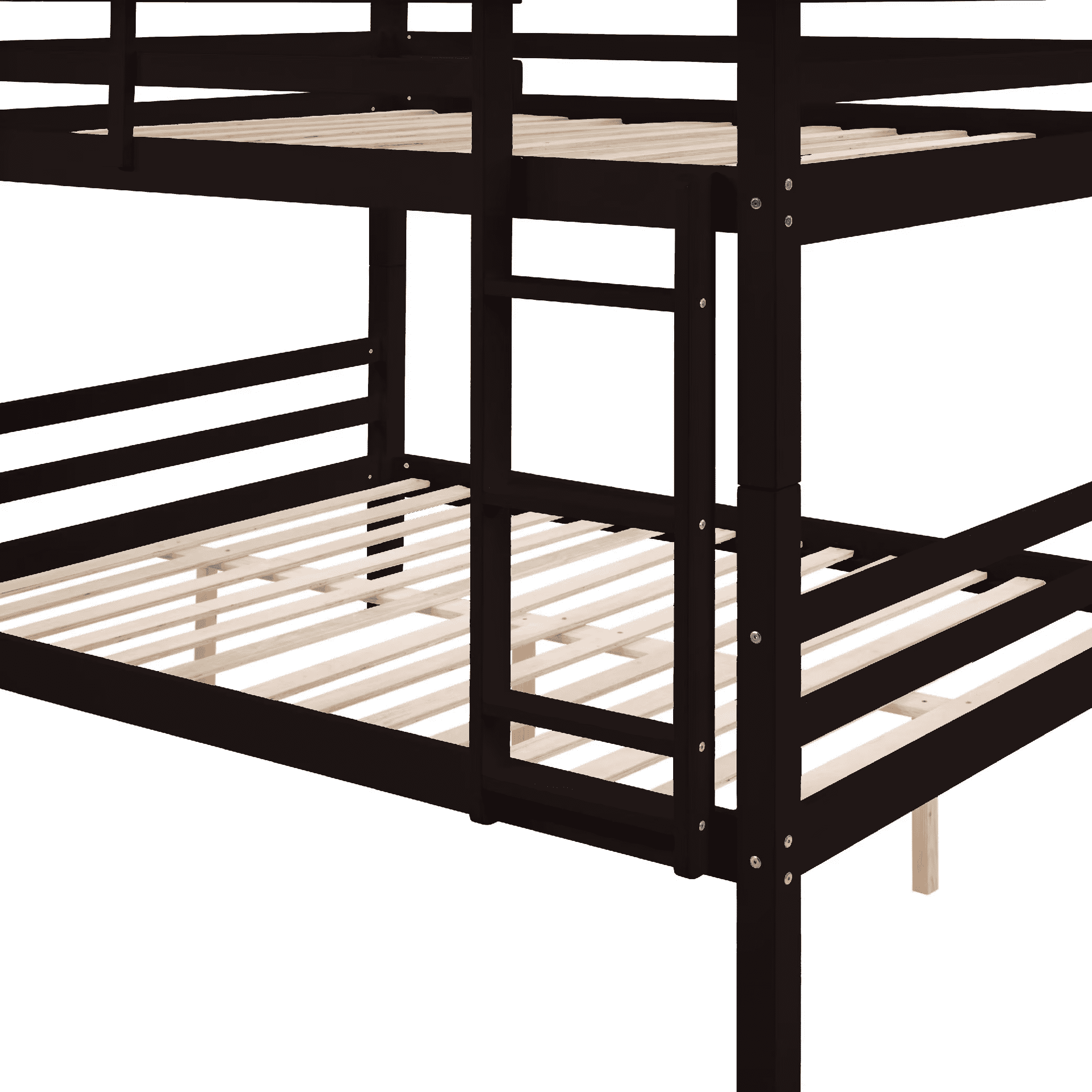 MAYEERTY Full over Full Bunk Bed with Thick Posts, Wooden Bed Frame with High Guardrail and Ladder for Teens, No Box Spring Needed, Espresso