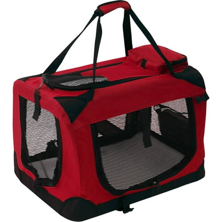 ALEKO PCRED02S Collapsible Pet Carrier Heavy Duty Portable Pet Home Spacious Traveler with Soft Cozy Insert Mat, Red