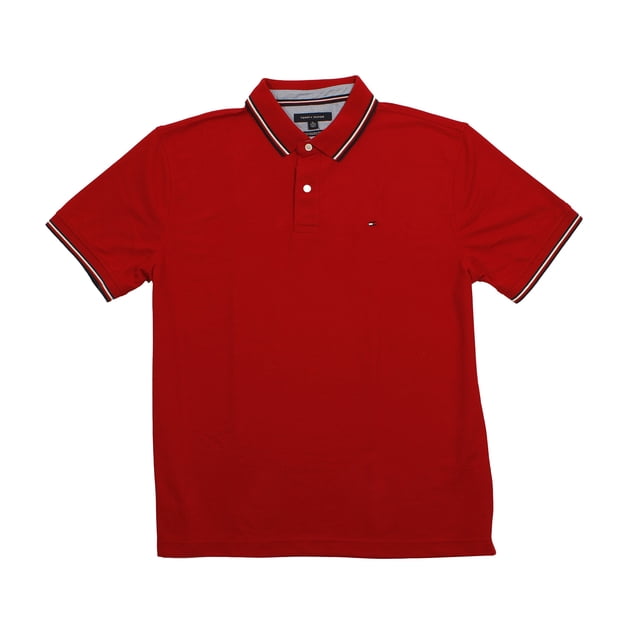 Polo Tommy Hilfiger con cuello a rayas para hombre rojo XS