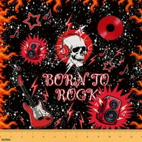Homewish Gothic Music Skeleton 01 for Child, Rock and Roll Room Decor Fabric by the Yard, Black Red Stars Print Sewing Fabric, Microfiber Bedroom Decor