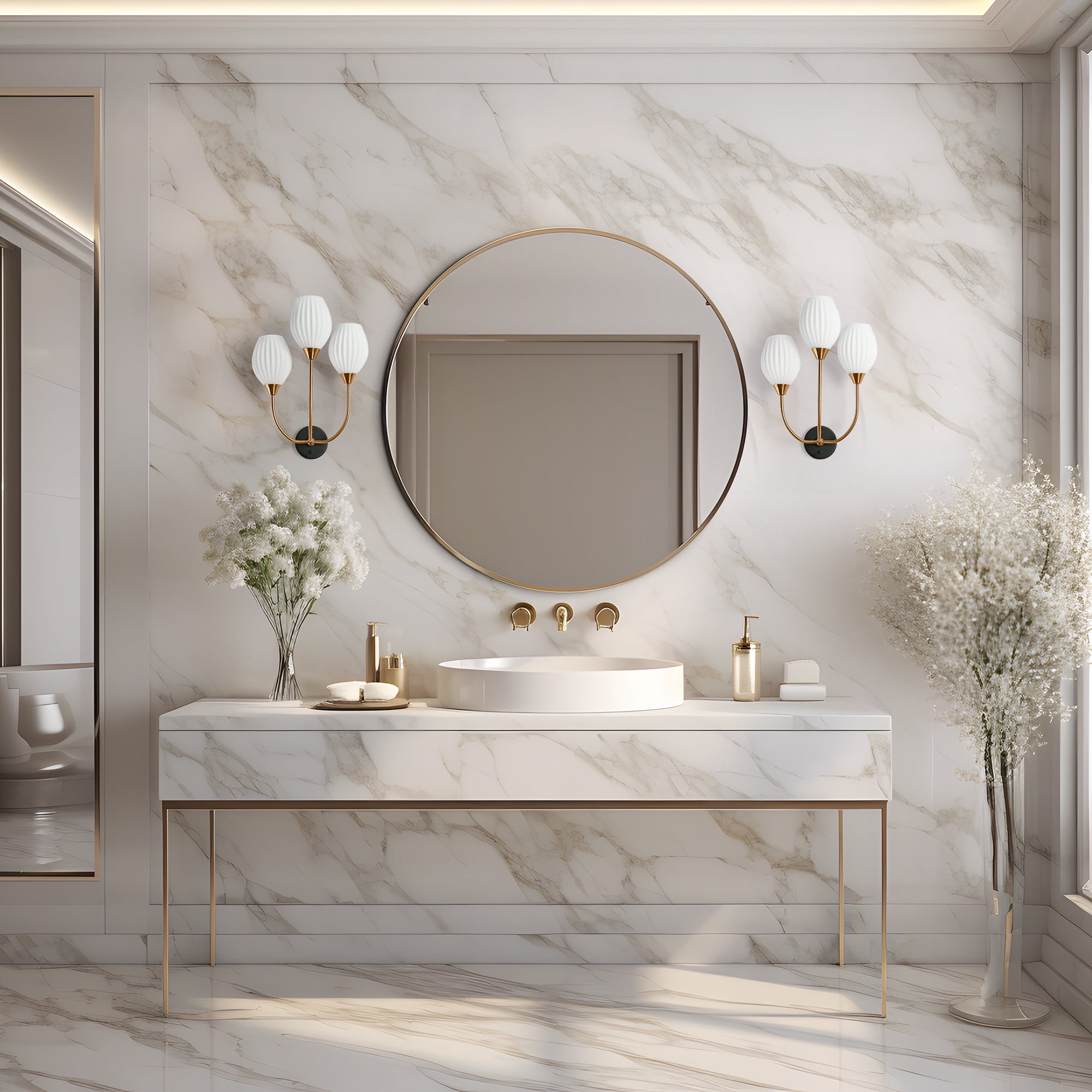 LNC GriseldaFenwick 15.3-in W 3-Light Polished Gold Modern/Contemporary LED Wall Sconce