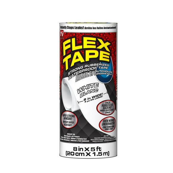 Flex Tape Ruban Adhésif Étanche en Caoutchouc 8 Pouces x 5 Pieds, Blanc