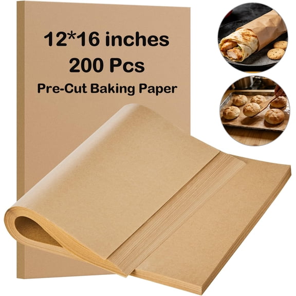 200 Pcs Parchment Paper Baking Sheets, 12x16 Inches Non-Stick Precut Baking Parchment, for Baking Grilling Steaming Bread Cup Cake Cookie and More (Unbleached)