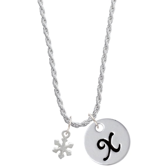 Delight Jewelry Silvertone Mini Snowflake Silvertone Script Initial Disc - X - Charm Necklace, 20"+3"