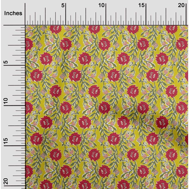 oneOone Cotton Cambric Fabric Leaves & Floral Block Decor Fabric Printed BTY 56 Inch Wide