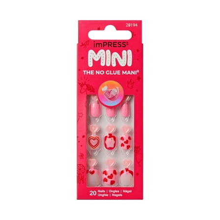 KISS imPRESS MINI Valentine’s Day Press On Nails, Magical Friend, Pink Squoval, 30 Count