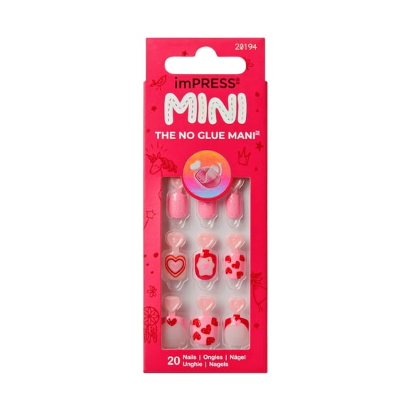 KISS imPRESS MINI Valentine’s Day Press On Nails, Magical Friend, Pink Squoval, 30 Count