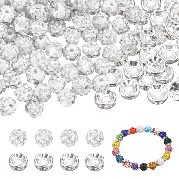 Uxcell 100 Pcs 6mm Cuentas de Strass para Joyería, Diseño de Bola de Disco Brillante, Cuentas de Cristal Espaciadoras para Manualidades DIY, Blanco