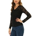 thumbnail image 4 of INSPIRE CHIC Women's V Neck Long Sleeve Semi Sheer Lace Floral Embroidery  Blouse XL Black, 4 of 5