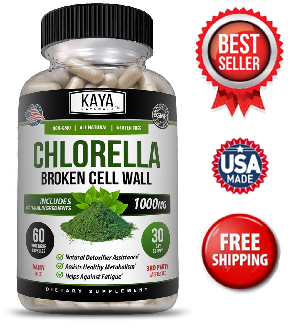 Kaya Naturals Chlorella Supplement 60ct Broken Cell Wall, Super Food, Detox, Eliminate Free Radicals - 1000mg
