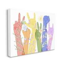 Stupell Industries Rainbow Peace Love Caring Hand Signs ASL Canvas Wall Art by Grace Popp