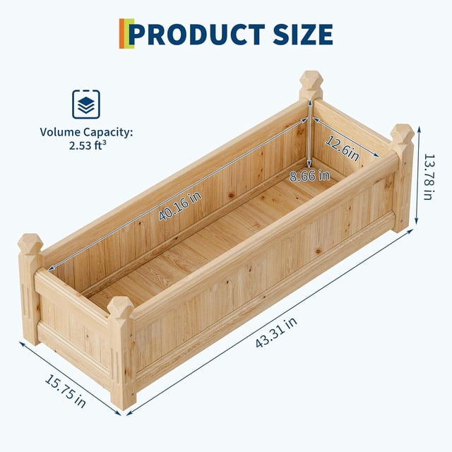 OUYAWEI Jardinière Surélevée en Bois pour Extérieur, Bac Rectangulaire, Horticulture Surélevée, Jaune