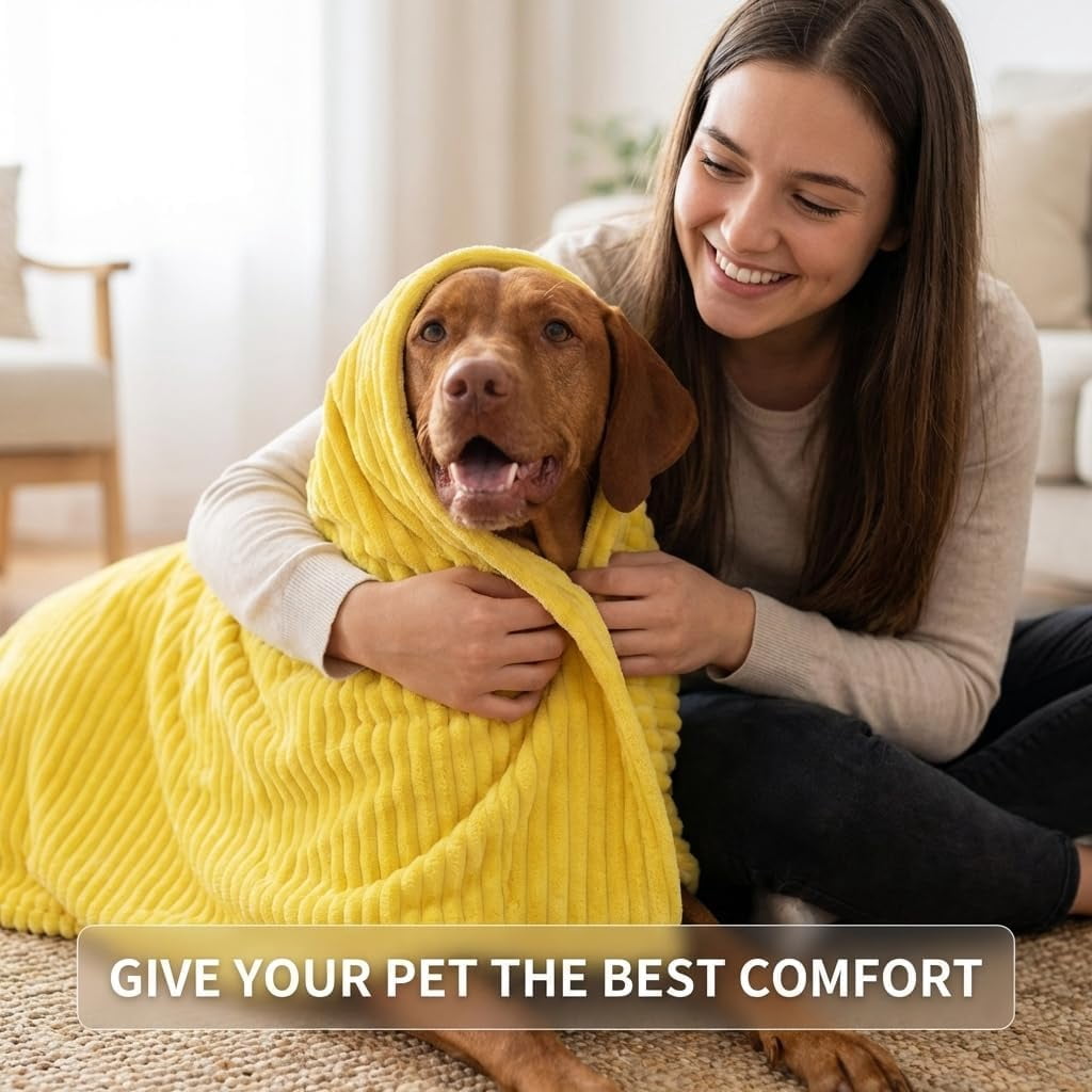 Yellow Dog Blanket, Emotional Support & Security Blanket, Soft & Warm Pet Blanket, Rabbit Fleece Polyester, Cozy & Calming for Dogs & Cats, Indoor & Outdoor Use (Yellow, 27.55 * 39.37in)