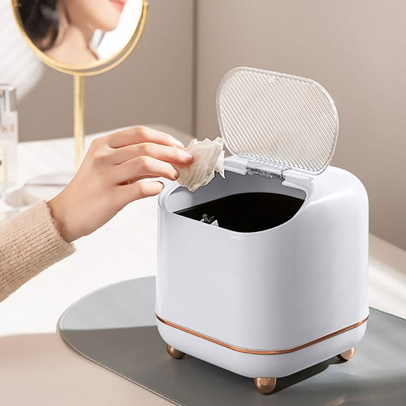 Fwqbns Mini Countertop Trash Can, Waste Can with Press Type Lid,Wastebasket Dispenser, Bin for Coffee Table, Bathroom Vanity Top