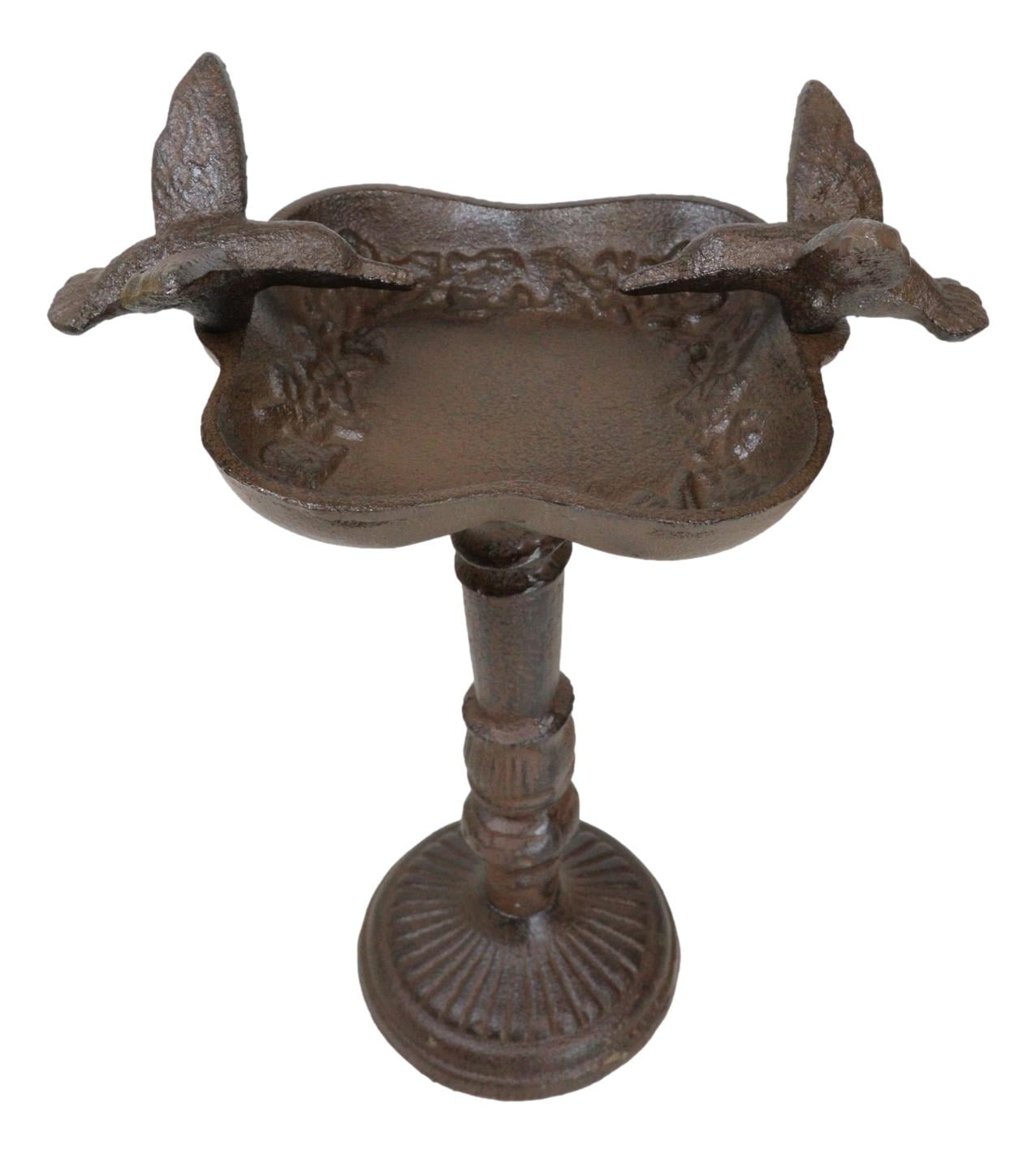 Rustic Cast Iron Hummingbirds Perching On Ornate Garden Bird Feeder Bath 11"H