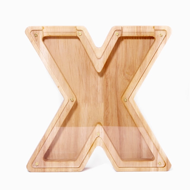 Twenty-Six English Alphabet Piggy Bank 26-letter Personalized Wooden Coin Money Saving Box Customized Own Name Stickers Exquisite Home Desktop Decor Ornaments