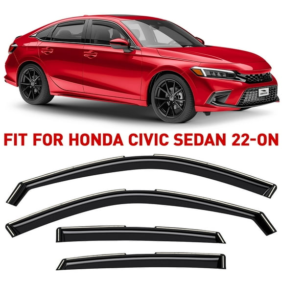 Voron Glass In-Channel Extra Durable Rain Guards for Honda Civic 2022-2026 Sedan, Window Deflectors, Vent Window Visors, 4 Pieces - 200848