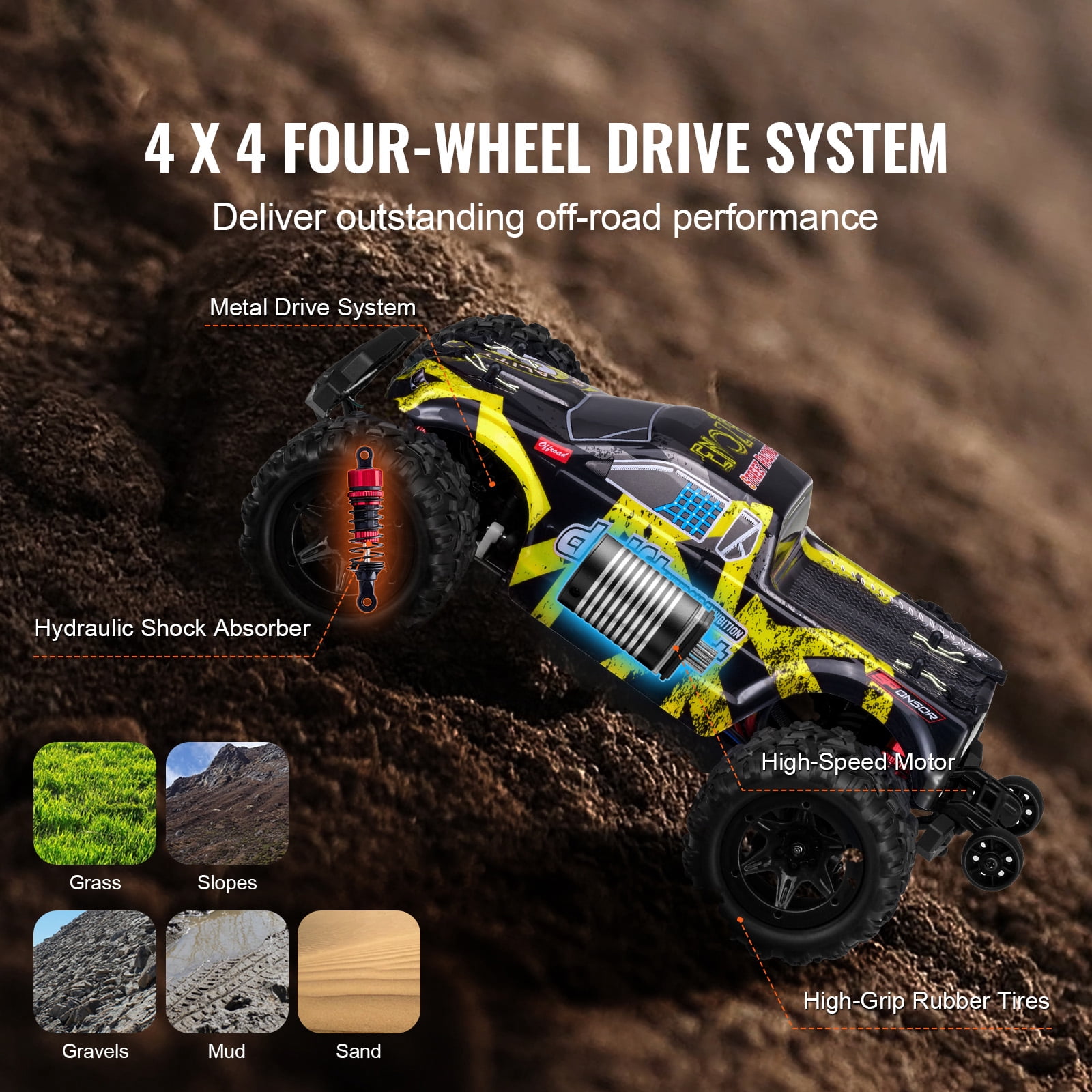 KFFKFF Operated Vehicle, 1:18 Proportional Toy Car for Children, 4WD Cross-Country Lorry with 45° Wheelie & Speed Regulation, 45 km/h Swift Hobby RC Race Car Toy, Perfect Present