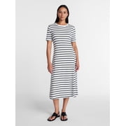 Time and Tru Women's Seamed Cotton Midi Dress, Sizes XS-4X