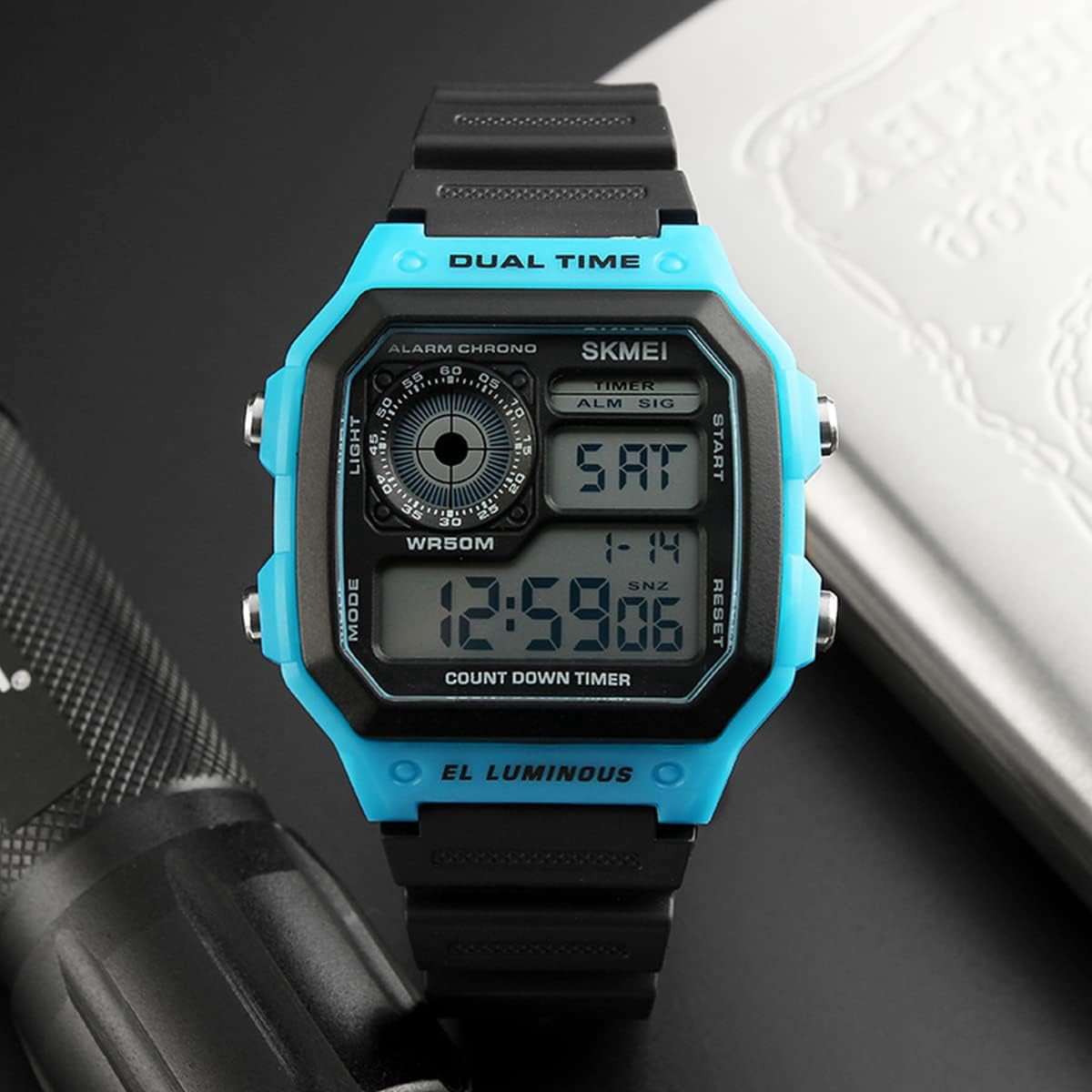 Wrist Watch for Men, Digital Sports Waterproof Watch with Dual Time Chronograph Countdown Alarm Backlight