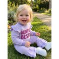thumbnail image 4 of RUINIXCW Auntie's Bestie Toddler Baby Girl Spring Fall Winter Outfit Newborn Infant Girl Clothes Waffle Stripe Long Sleeve Sweatshirt Flare Pants Set, 4 of 10