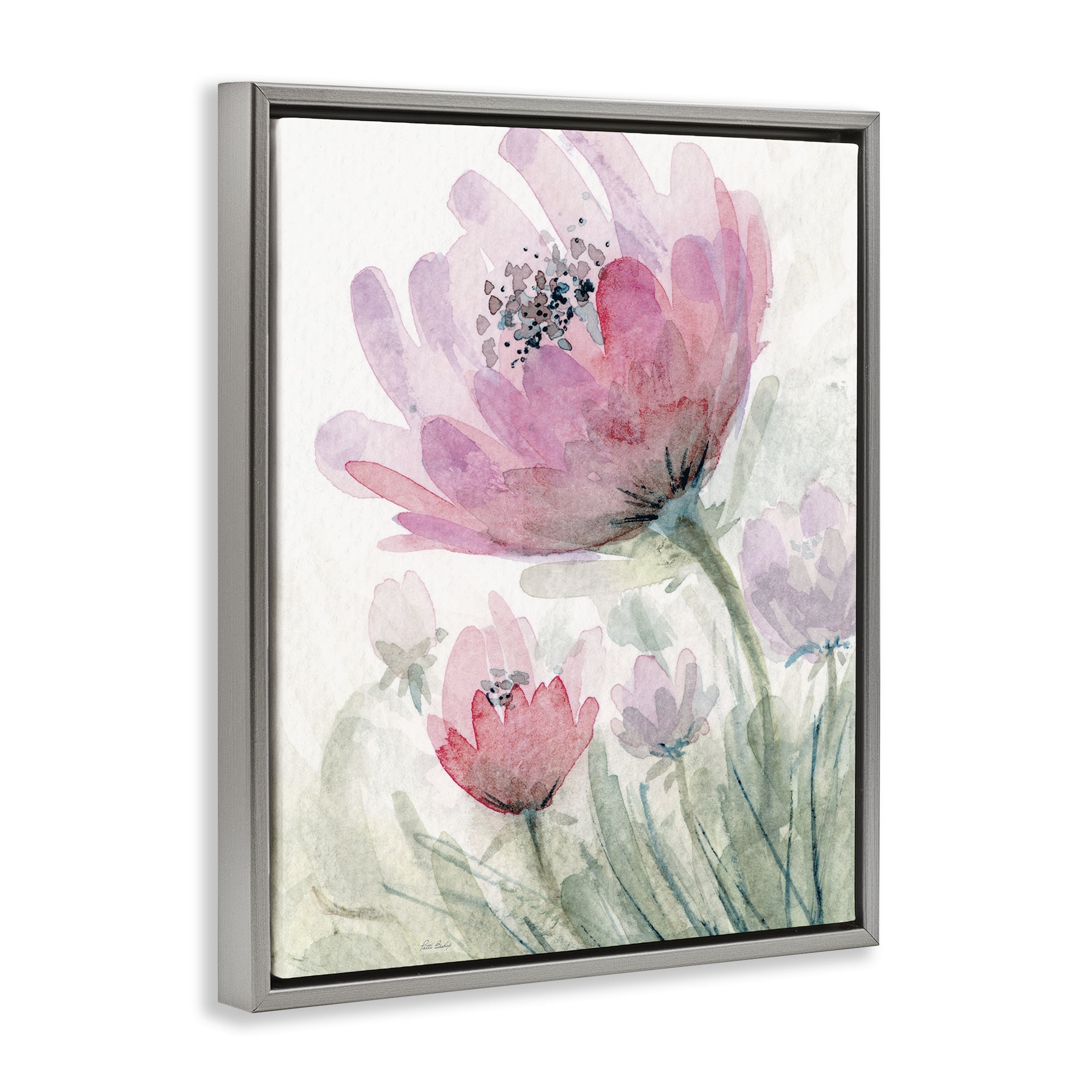 Stupell Industries Pink Flower Blossoms Gray Framed Floater Canvas Wall Art, design by Patti Bishop