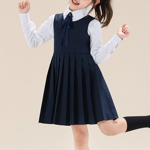 Odeerbi Niñas Uniforme Escolar Verano Plisado Vestido Vestido Tanque Ruffled Vestido Sin Mangas Sun Primavera Princesa Vestido