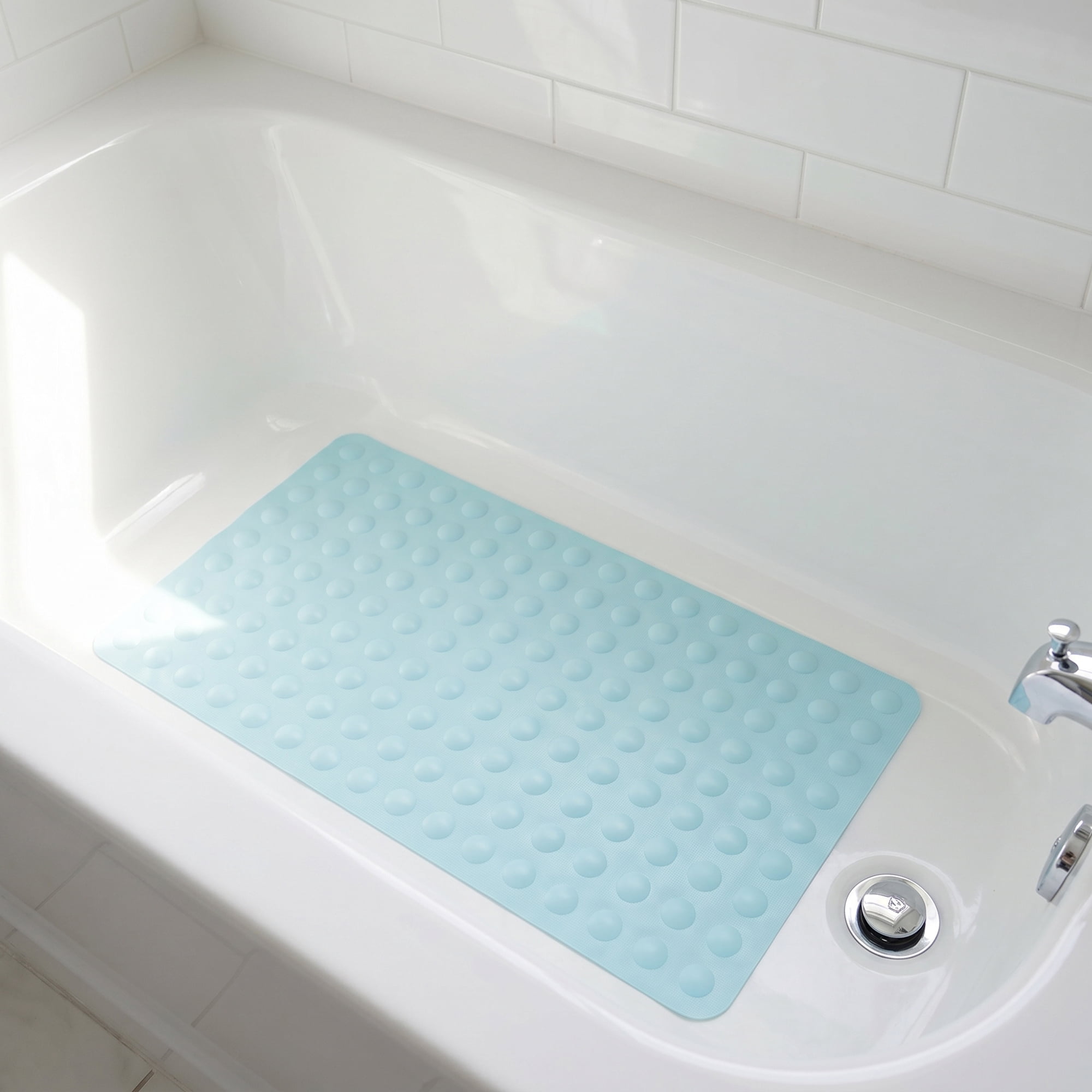 Unique Bargains Non-Slip TPE Washable Bathtub Mat with Strong Suctions Blue 28" x 16"