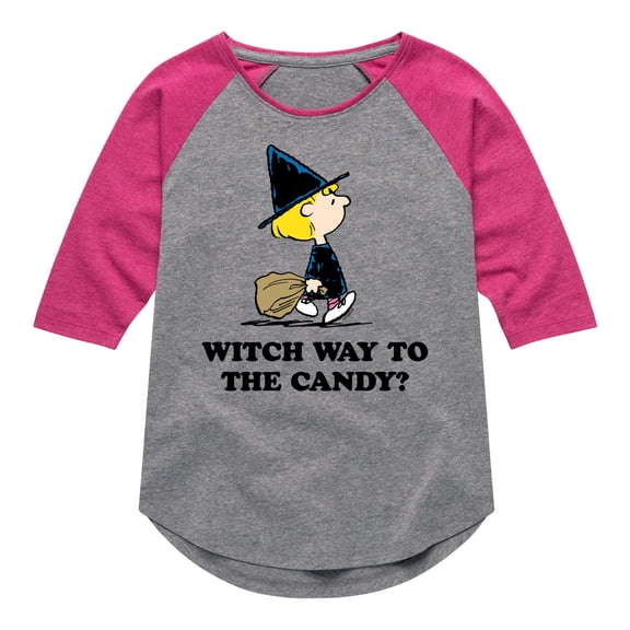 Peanuts - Witch Way To The Candy - Toddler And Youth Girls Raglan Graphic T-Shirt