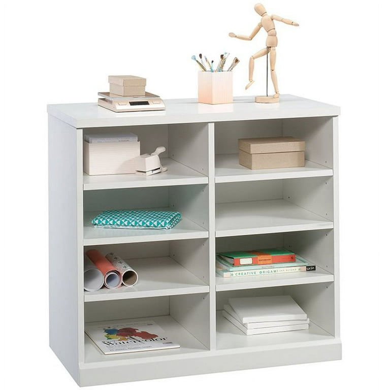 Sauder Craft Pro 8 Cubby Open Storage Cabinet with Hutch in White