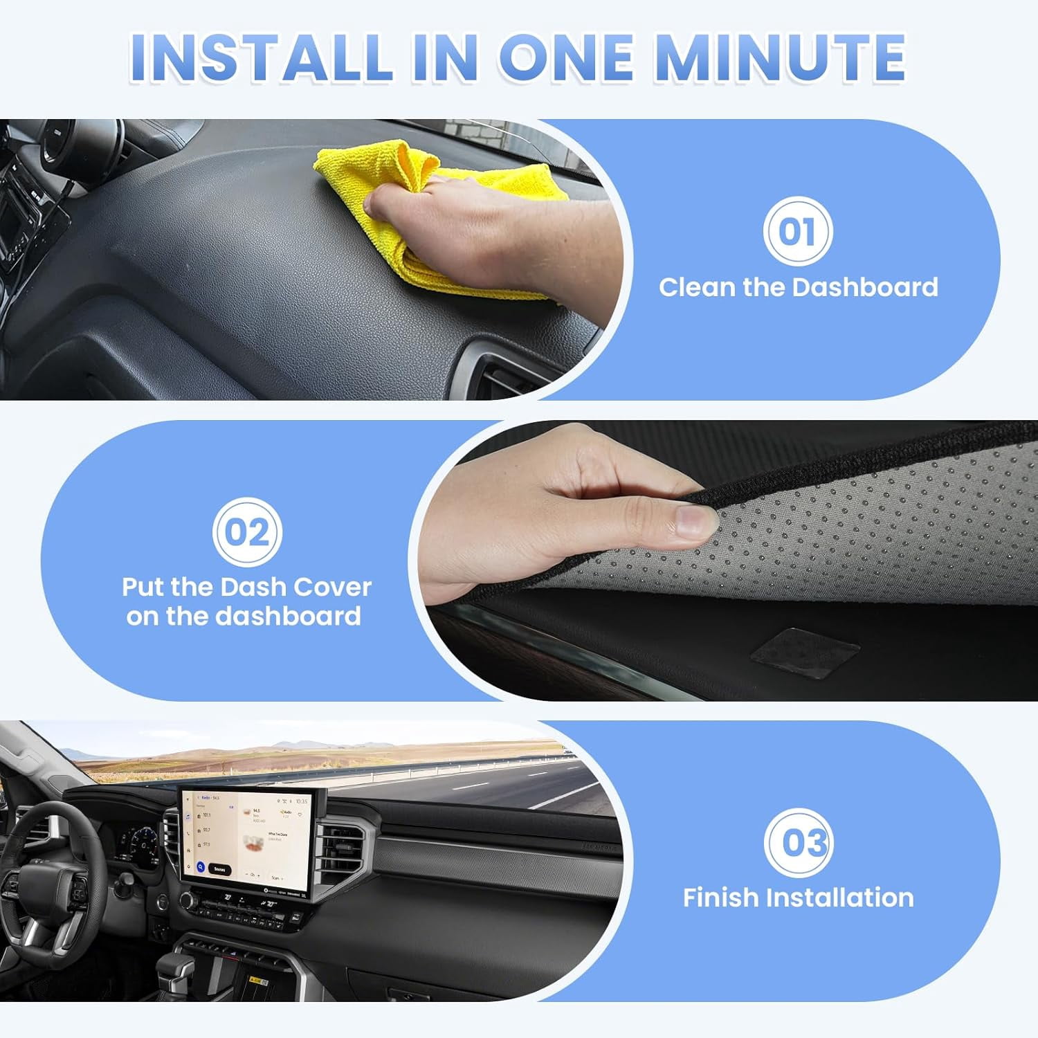 Canvcle Dash Cover for 2025 2024 2023 2022 Toyota Tundra Suede Dashboard Cover Mat for Tundra Accessories Sun Shade Nonslip Mesh Protector No Glare