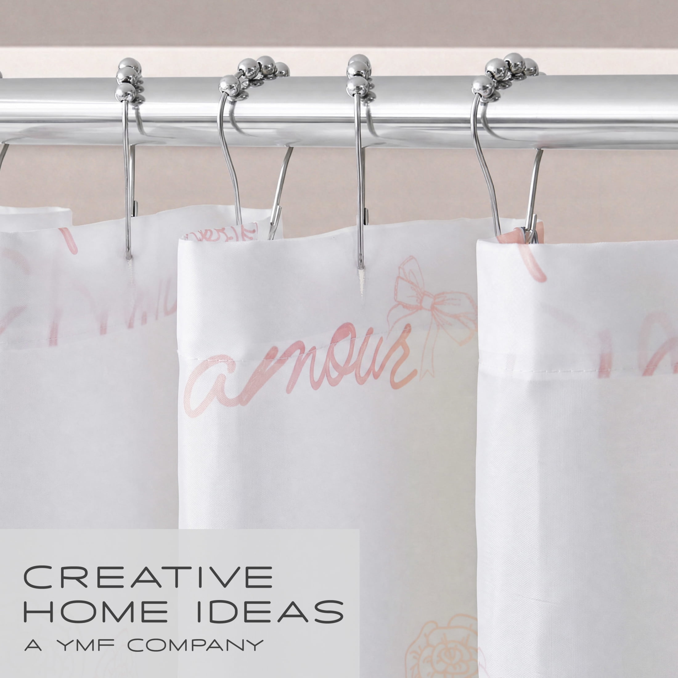 CHI Eiffel Tower Roses & Bows Shower Curtain with Hooks and Rugs Modern Washable 72" W x 72" L 15-Piece Set