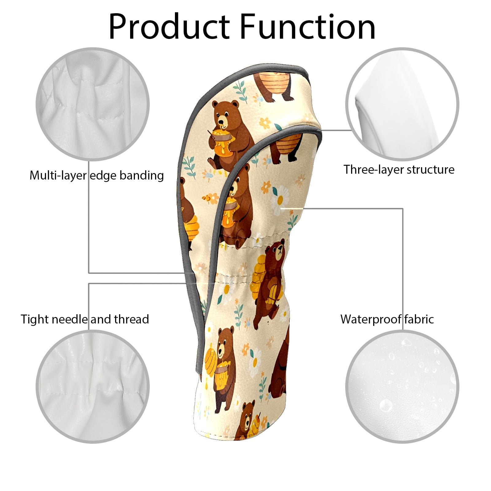Golf Club Covers, LightYellow Bear Premium PU Leather Driver Hybrid Putter Head Covers with Velvet Lining, Waterproof Golf Gifts for Men Women