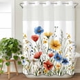 thumbnail image 3 of Red Blue Yellow Spring Floral No Hook Shower Curtain Waterproof,Bathroom Curtains with Snap in Liners and See Through Top Window,Blooming Summer Botanical Hotel Bathtub Curtains Shower 60"Wx72"L, 3 of 8
