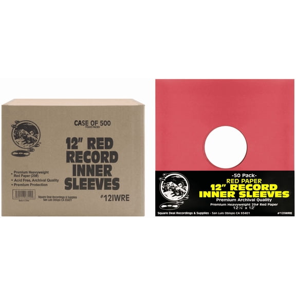 (500) Red Paper Super Heavyweight 12" Record Inner Sleeves with Center Hole - 12IWRE