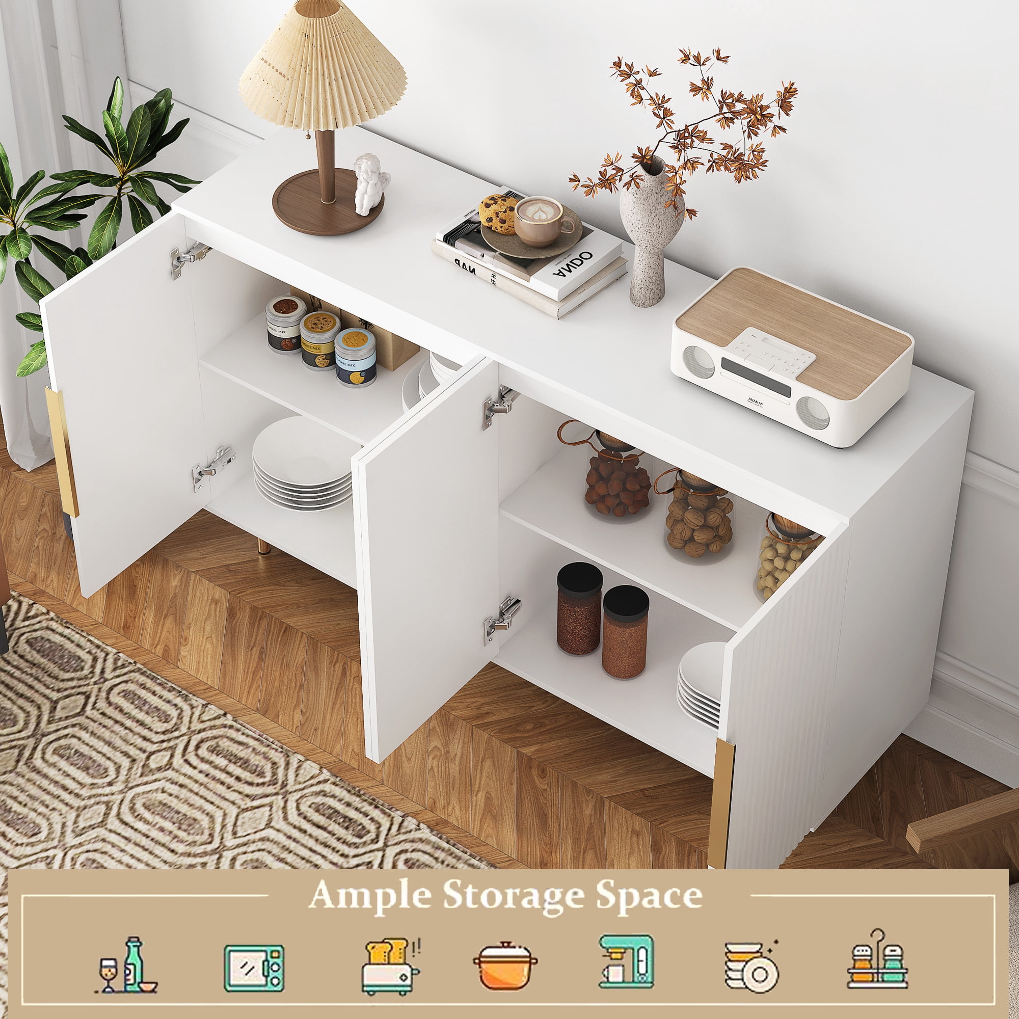 Aukfa Sideboards Buffet Cabinet with Drawers & Adjustable Shelves,Accent Cabinet Console Table,White