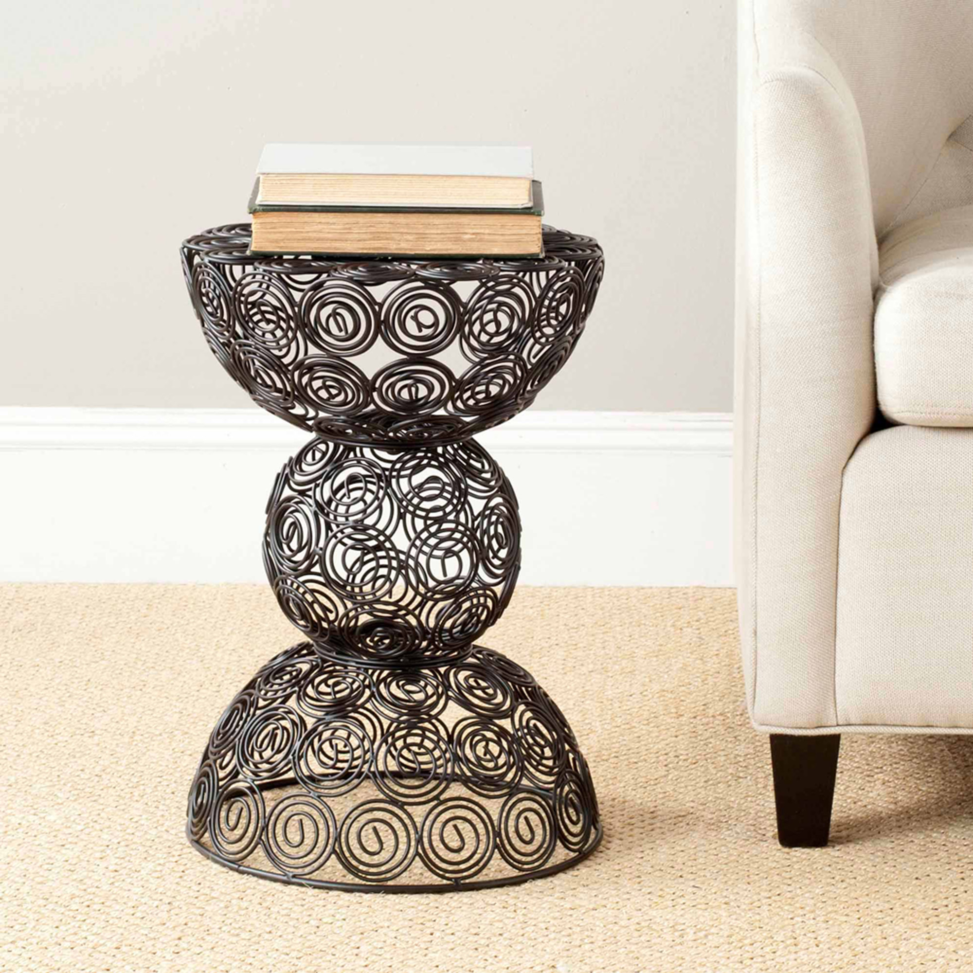SAFAVIEH Leila 18.3 in. H Chic Polished Metal Iron Wire Stool, Black
