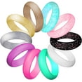thumbnail image 1 of ATJIA 10 Rings Pack Silicone Wedding Ring for Women Men Thin and Stackable Silicone Rubber Glitters Rings for Love Couple, 1 of 5