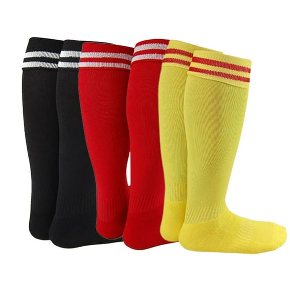 Lian LifeStyle Exceptional Girl's 3 Pair's Knee High Sports Socks for Soccer, Softball, Baseball, and Many Other Sports XL002 Size M, Black, Red, Yellow