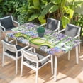 thumbnail image 2 of Blue Purple Floral Table Cloths for 3 Foot Rectangle Tables, Spring Hydrangea Flower Truck Green Plaid Patio Waterproof Elastic Fitted Tablecloths, Washable Rectangular Table Cover for Camping, 2 of 8