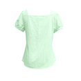 thumbnail image 4 of Women's Square Neck Bow Blouse - Puff Sleeve Casual Top with Tie Front Detail, Lightweight Summer Shirt for Date & Daily Wear Light Green L, 4 of 6