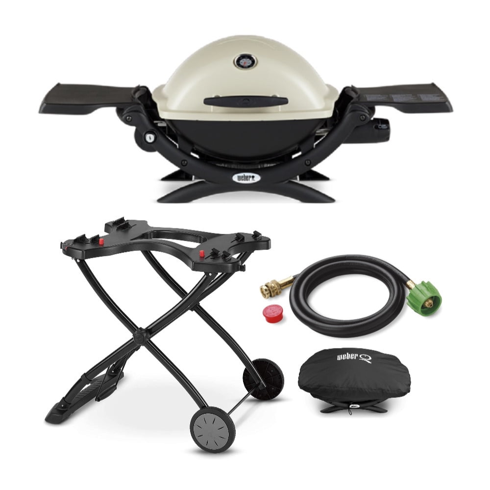 Q Gas Grill - LP Gas (Titanium) with Cart, Adapter Hose and Cover - Walmart.com