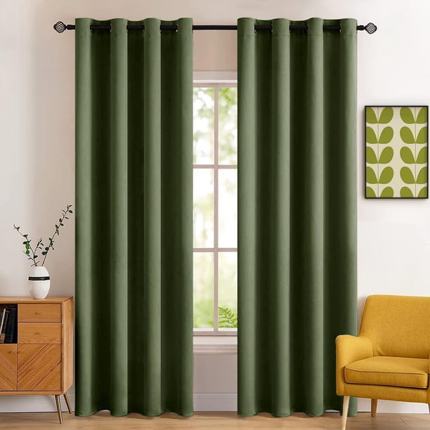 Cortinas MIULEE con aislamiento térmico Blackout 132 x 213 cm, color verde oliva