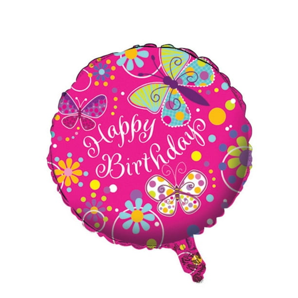 Pack of 10 Butterfly Sparkle Metallic "Happy Birthday" Foil Party Balloons