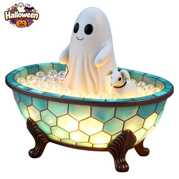 Qocolcyl Halloween Resin Ghost Bubble Bath Lamp, Cute Bathtub Ghost Night Lights | Battery Led Lamp for Bathroom Decor, Spooky Reading Books Nightlight