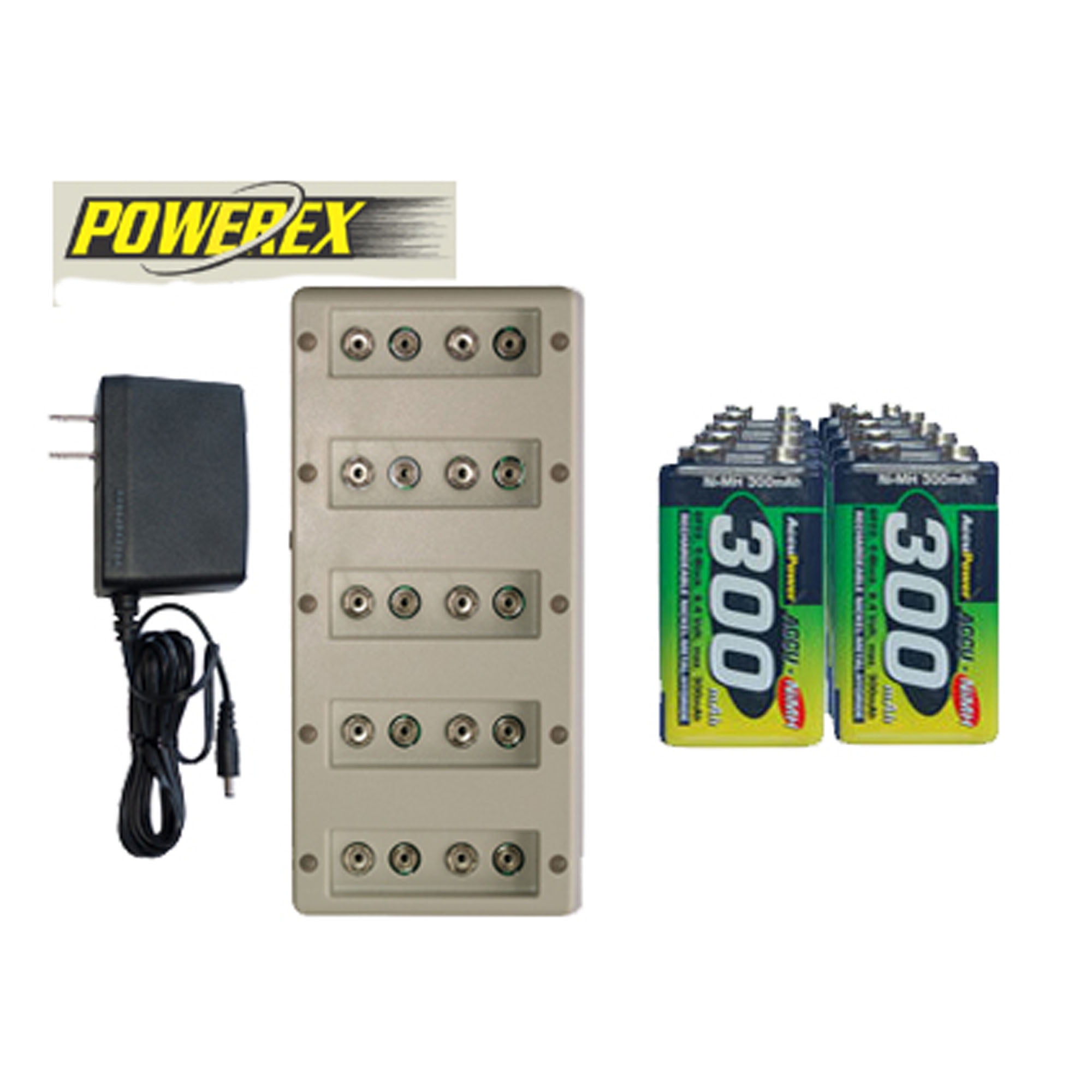Powerex 10 Bay 9 Volt Charger + 10Pack 9 Volt AccuPower NiMH Batteries