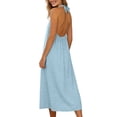 thumbnail image 6 of Uscallm Women's Plus Size Halter Summer Dresses Solid Casual Boho A-Line Midi Flowy Swing Vacation Beach Party Sundresses, Blue XL, 6 of 8