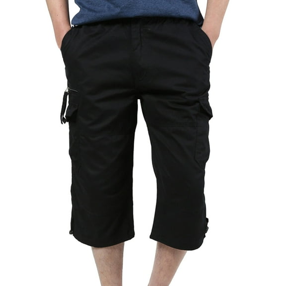 snowsong Mens Shorts Cargo Shorts For Men Mens Casual Fashion Zipper Large Pocket Belt Solid Color Cargo Shorts Mens Lounge Shorts Black L