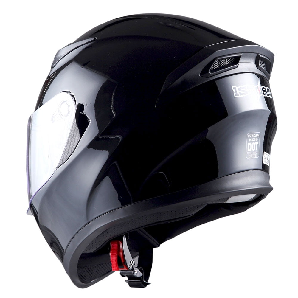 1Storm Motorcycle Modular Full Face Flip up Dual Visor Helmet + Spoiler + Motorcycle Bluetooth Headset: HJK316 Glossy Black